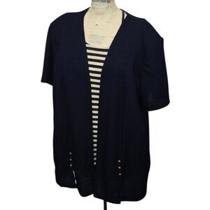 Vtg Vany New York Top Womens 18 Plus Navy Striped Mock Twinset USA Made Nautical